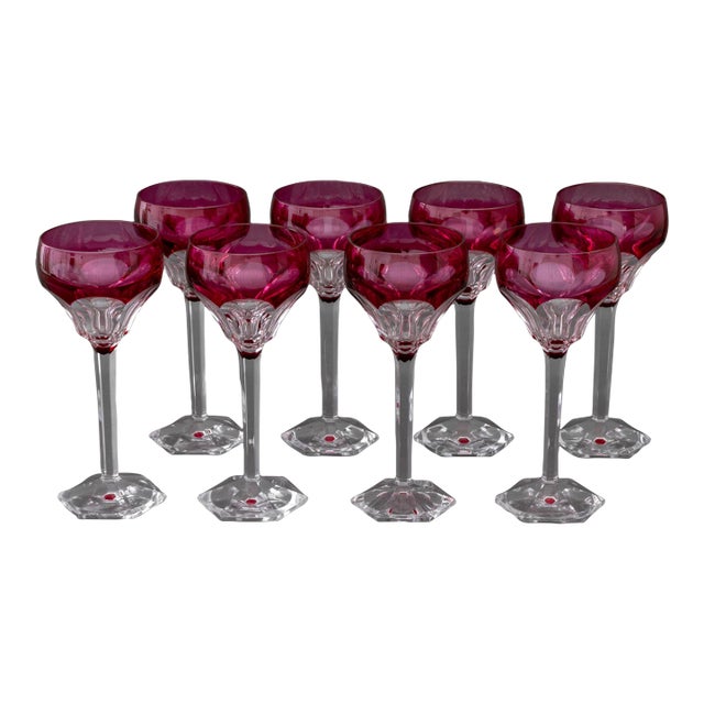 Val St. Lambert Red Cut Crystal Wine Glasses, 8 For Sale
