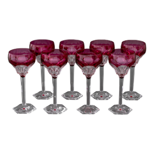 Val St. Lambert Red Cut Crystal Wine Glasses, 8