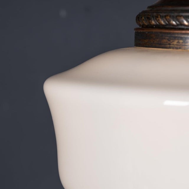 Vintage 20th Century English White Opaque Glass & Copper Pendant Light, 1930s For Sale - Image 3 of 10