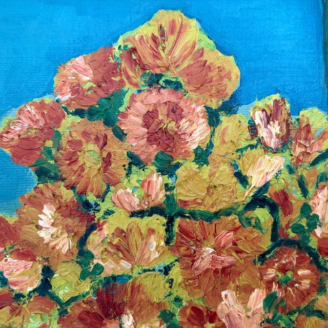 Floral Still Life Original Oil Painting in Silvered Aqua Frame For Sale - Image 4 of 7