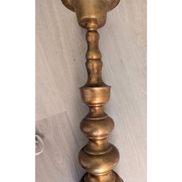 Metal Antique French Brass Pascal Church Altar Candlestick Lamp 32" For Sale - Image 7 of 15