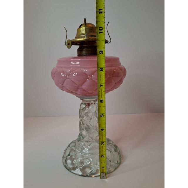 Glass Rare Pair Antique Consolidated Pink & Blue Cased Glass Florette Stand Lamps P&A For Sale - Image 7 of 18