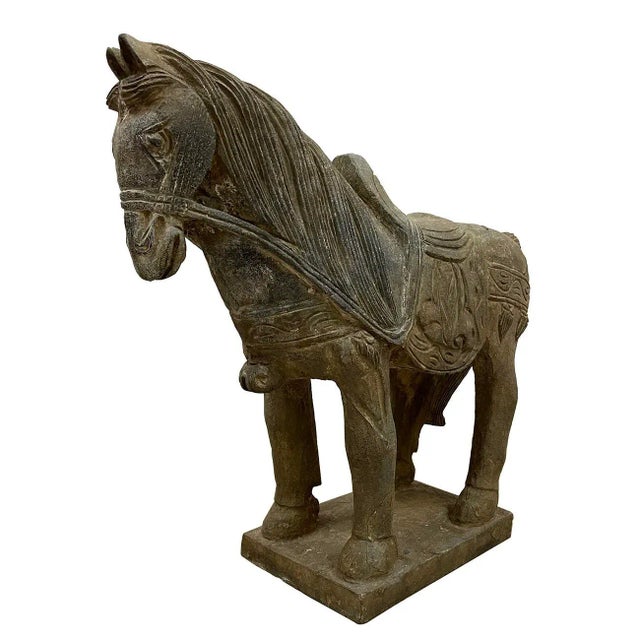 This vintage Chinese noble steed horse sculpture is hand craft with exquisite detail which was very common in horse...