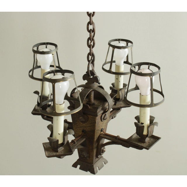 Antique Arts and Crafts 4 Light Chandelier For Sale - Image 4 of 13