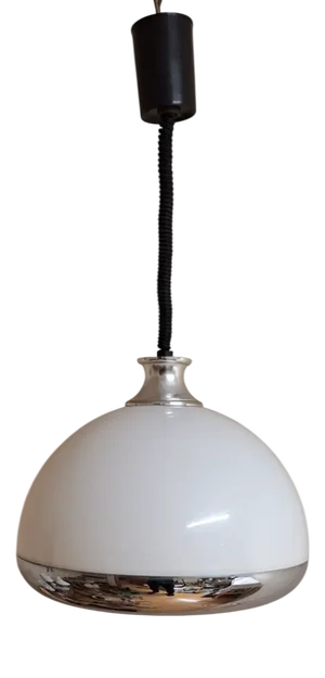 Vintage Height-Adjustable Ceiling Lamp with White Plastic Shade and Chrome-Plated Metal, 1970s