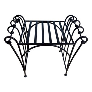 Vintage French Hand Forged Wrought Iron Vanity Bench For Sale