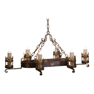 Mid-Century French Gothic Revival Six-Light Iron Chandelier For Sale