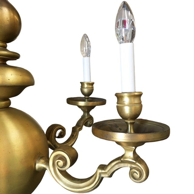 Metal 1990s English Georgian Style Heavy Brass 5 Arm Electric Chandelier For Sale - Image 7 of 8