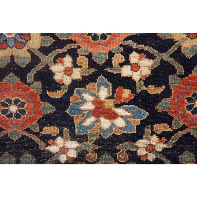 Late 19th Century 1870s Blue Navy Floral Antique Persian Kurdish Rug 3'4" X 15'9" Handknotted Wool Carpet For Sale - Image 5 of 6