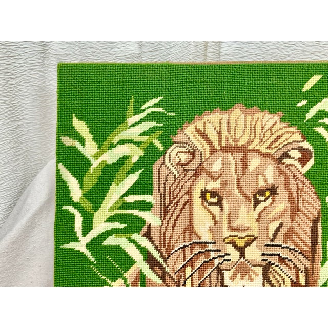 Green Vintage Handmade Lion Needlepoint For Sale - Image 8 of 12
