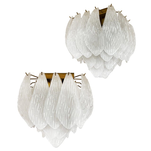 Murano Ceiling Lamp in Frosted Carved Glass Leaves, 1980s For Sale - Image 3 of 17