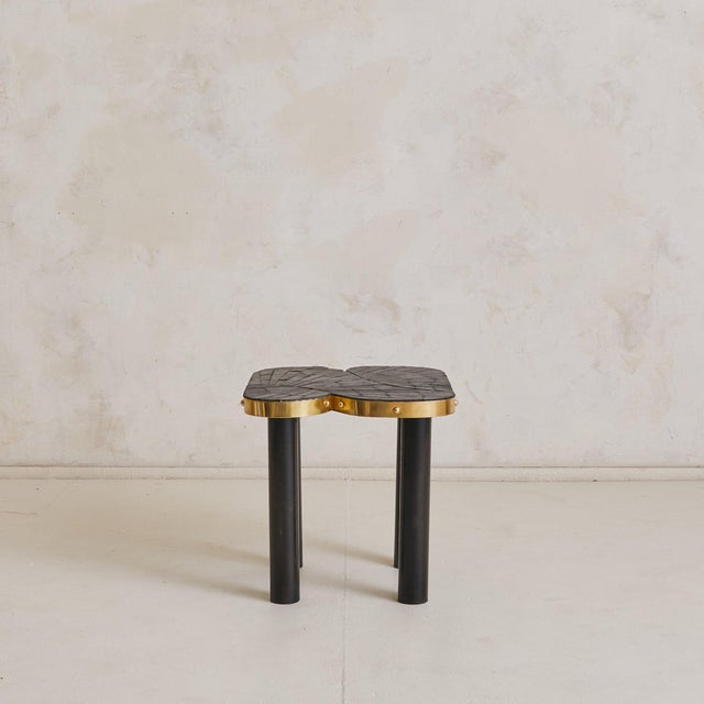 Modern Vintage French Slate + Brass Side Table Signed MARLO For Sale - Image 3 of 10