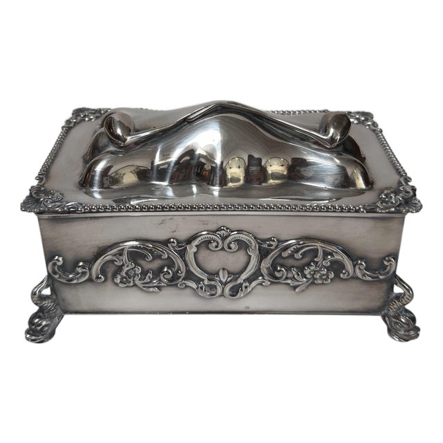 Antique Silver Smoking Pipe Tobacco Box or Humidor W Dolphin Feet For Sale