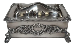 Antique Silver Smoking Pipe Tobacco Box or Humidor W Dolphin Feet