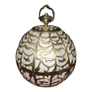 Antique Japanese Brass Globe Pendant Light With Rice Paper Lining For Sale