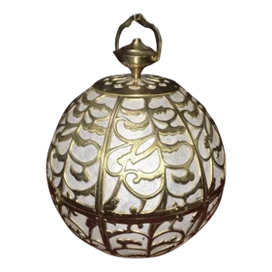 Antique Japanese Brass Globe Pendant Light With Rice Paper Lining