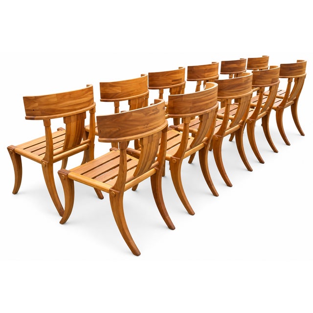 Teak Klismos Patio Dining Chairs. - Set of 12 For Sale - Image 10 of 11