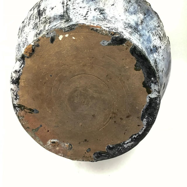 Large Green-Glazed & Silver Overtones Pottery Jar Vase For Sale - Image 12 of 13