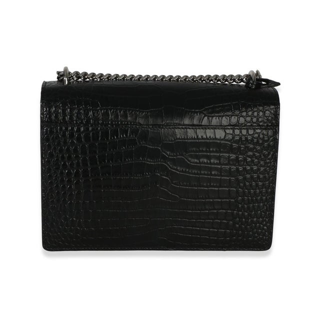 Yves Saint Laurent Black Croc Embossed Calfskin Medium Monogram Sunset Bag For Sale - Image 4 of 9