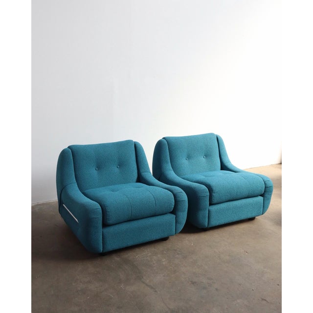 1970s Italian Tubular Lounge Chairs in Blue Bouclé — A Pair For Sale - Image 12 of 12