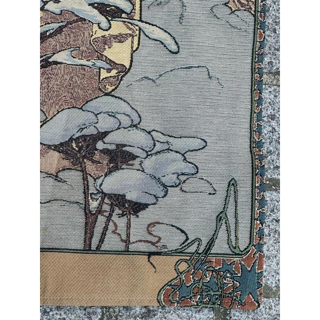 Gray French Aubusson Style Jacquard Tapestry Winter by Alphonse Mucha, 2000s For Sale - Image 8 of 18