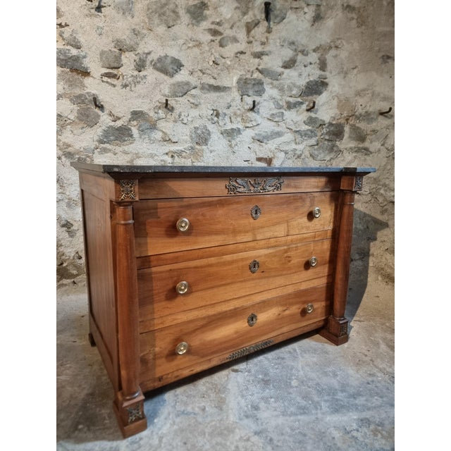 Brown Antique Chest of Drawers in Walnut and Oak with Marble Top, France, 1820-1850 For Sale - Image 8 of 18