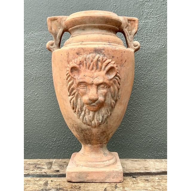 Late 20th Century Vintage Terracotta Lion’s Head Urn For Sale - Image 5 of 12