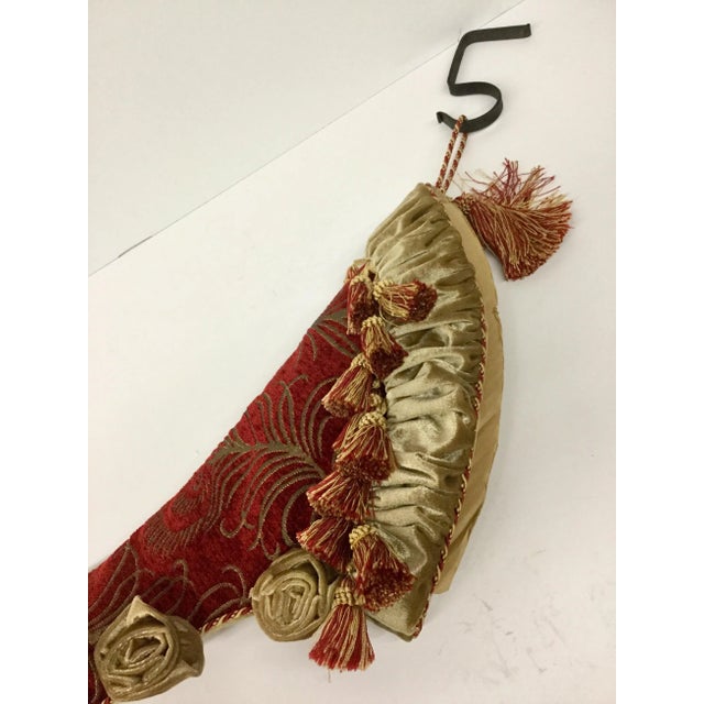Burgundy Vintage High Heel Upholstery Tasseled Hanging Stocking For Sale - Image 8 of 11