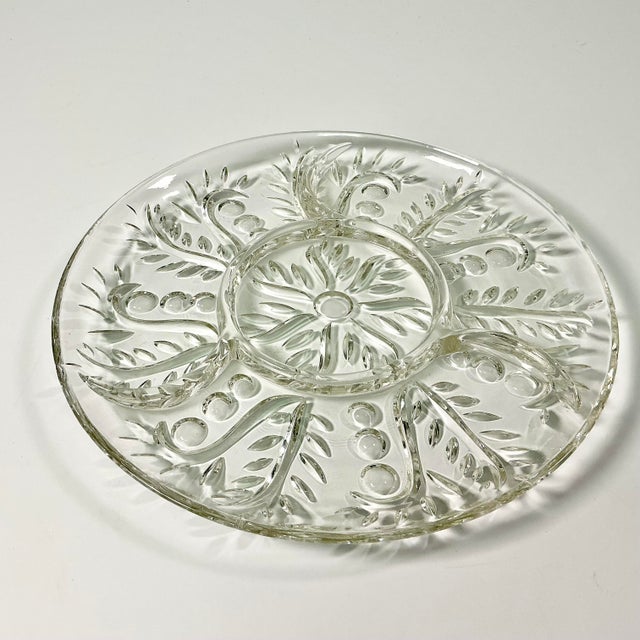 Mid 20th Century Mid-Century Americana Hollywood Regency Boho Chic Divided Cut Glass Serving Platter. For Sale - Image 5 of 9