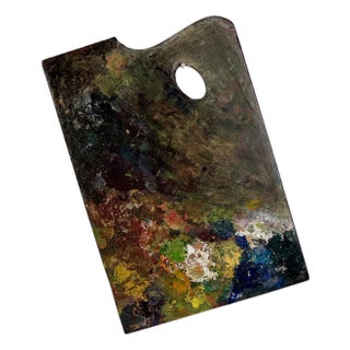 French Vintage Artist's Painting Palette With Thick Remnant Multicolored Oil Paint For Sale