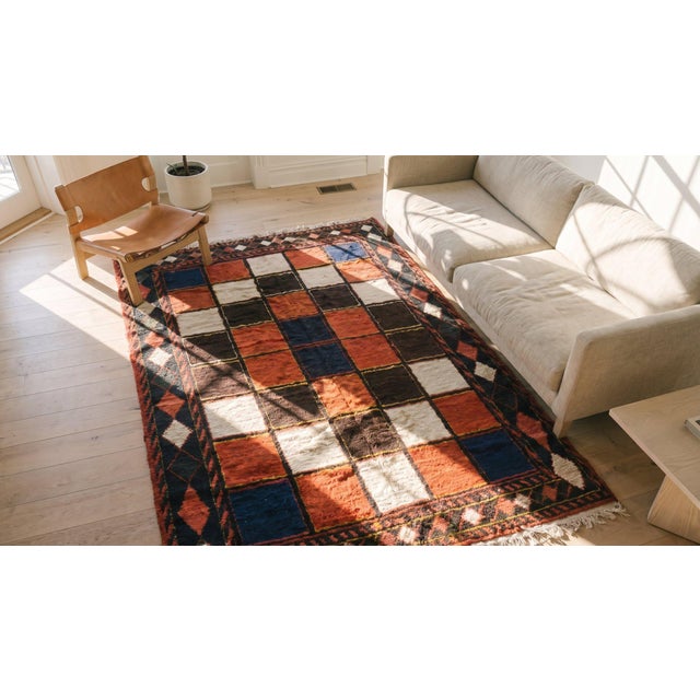 1930s Multicolor Checks Tribal Antique Persian Gabbeh Rug 7'8" X 10' Handknotted Wool Carpet For Sale In New York - Image 6 of 8