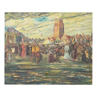 Hans Gerson, Penitential Procession in Veurne, 1908, Oil Painting on Canvas, Framed For Sale
