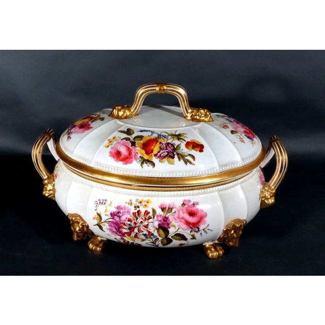 Derby Porcelain Large Flower-Painted Soup Tureen, Cover and Stand With Gilt Lion Masks and Paw Feet, Circa 1815–1825 For Sale - Image 10 of 12