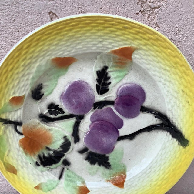 French Country Saint Amand French Majolica Plums Plate For Sale - Image 3 of 5