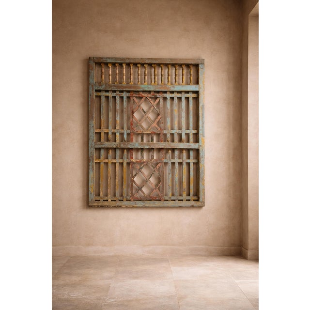 Wood Vintage Indian Boho Painted Screen Panel For Sale - Image 7 of 7