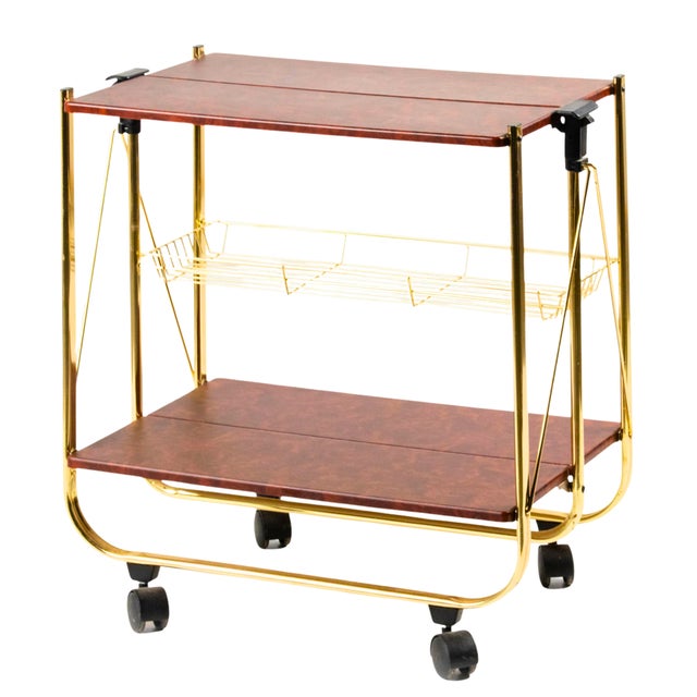 Vintage Folding Bar Cart in Brass and Faux Burl Wood, 1970s For Sale - Image 9 of 9