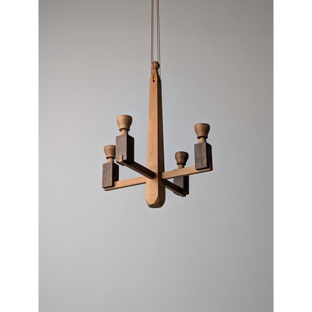 Art Deco Danish Wooden Candle Chandelier, 1970s For Sale - Image 13 of 17