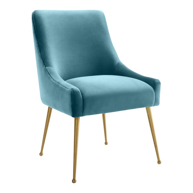 Beatrix Sea Blue Velvet Side Chair with Gold Legs For Sale
