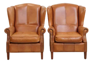 Set of Cowhide Wing Chairs