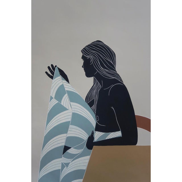 "wanting solitude and closeness" is an original linocut on kozuke paper by ellen von wiegand. Image size 23.75 x 15.75...