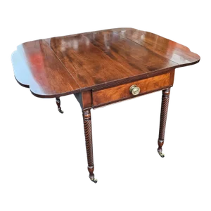 19th Century Antique Sheraton Mahogany Drop Leaf Table W/ Rope Carved Legs
