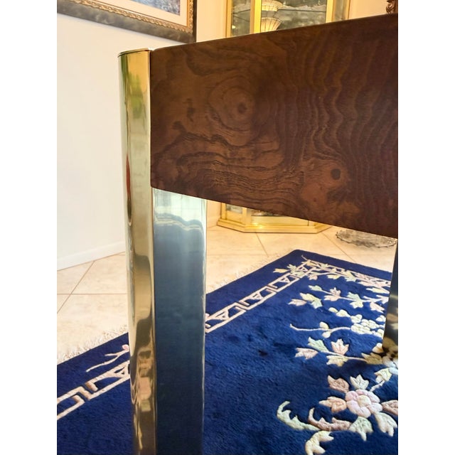 Mid Century Burlwood Brass and Glass Dining Table by Century For Sale In Chicago - Image 6 of 10