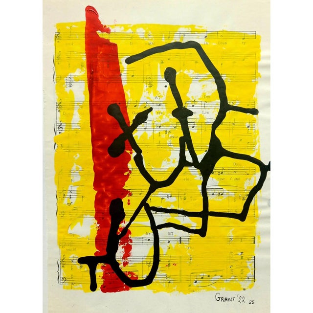 # High-End Framed Abstract Black, Yellow & Red Original Drawings on 'The Beatles' Music and Lyrics Score Sheets For Sale - Image 10 of 11