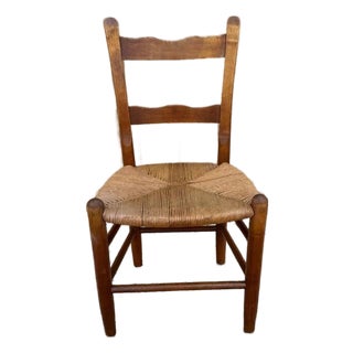 Early 20th Century Antique Early American Rustic Shaker Style Rush Seat Side Chair For Sale