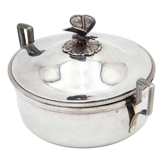 Silver Bowl with Butterfly-Shaped Handle For Sale