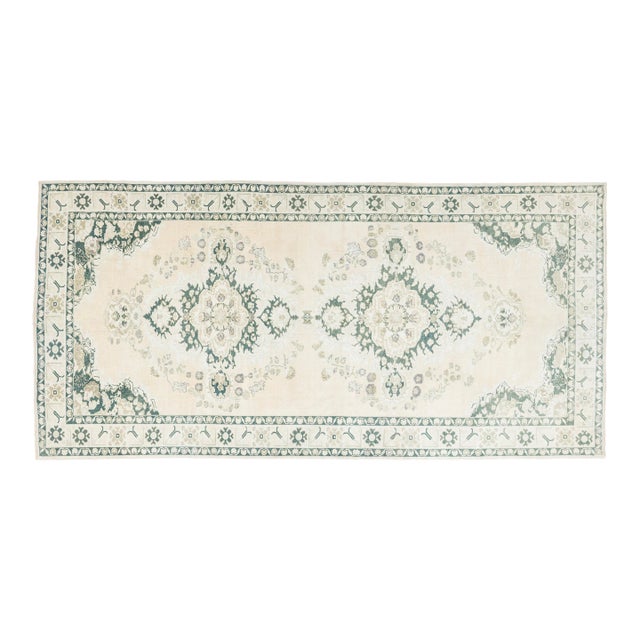 Vintage Oushak Hand-Knotted Turkish Wool Runner Rug For Sale