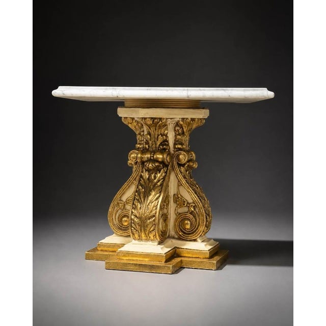 Stone Pair of 1970 Fuggiti Studios Gilt Marble Top Pedestal Side Tables For Sale - Image 7 of 10