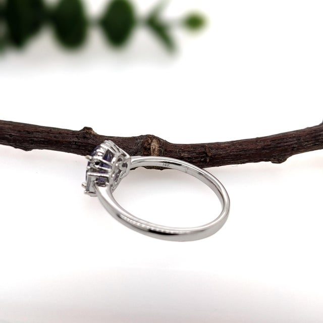 2ct Purple Sapphire Ring With Earth Mined Diamond Halo: Solid 14k Gold, 7x6mm, Size 6.75 For Sale In Columbus - Image 6 of 6