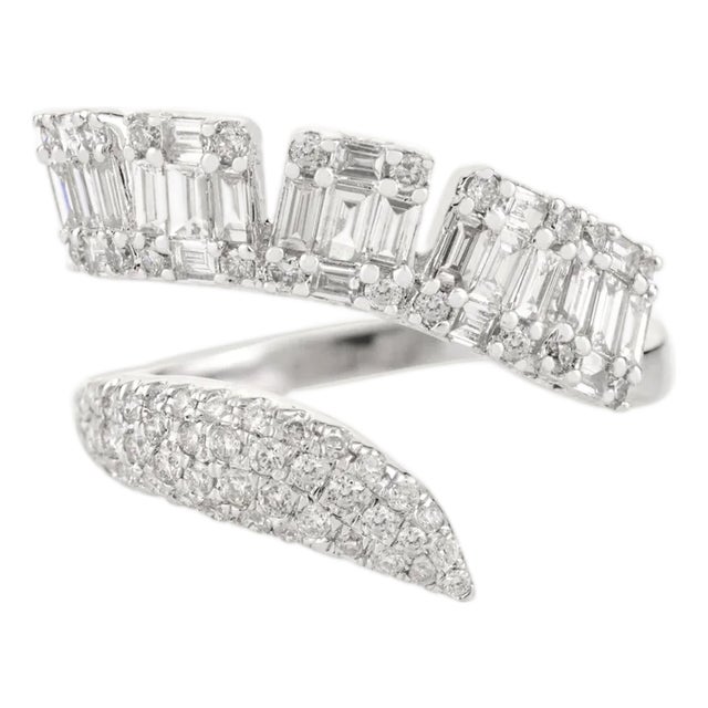 14k Solid Gold Natural Crossover Diamond Bypass Ring Size 7 For Sale