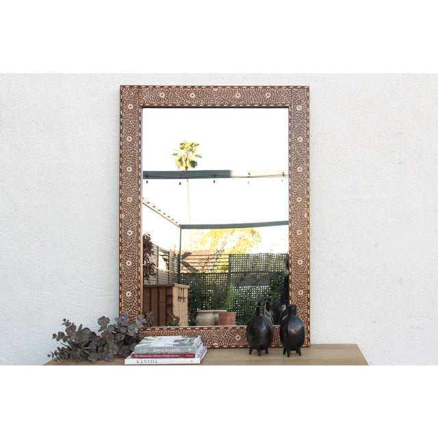 Grand Artisanal Floral Inlay Walnut Finish Mirror For Sale In Los Angeles - Image 6 of 6
